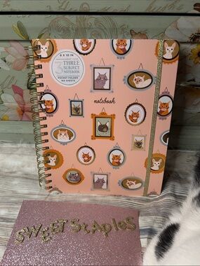 😻3 Subject Pink Kitty Cats Portrait Spiral Notebook 8x10 School Work